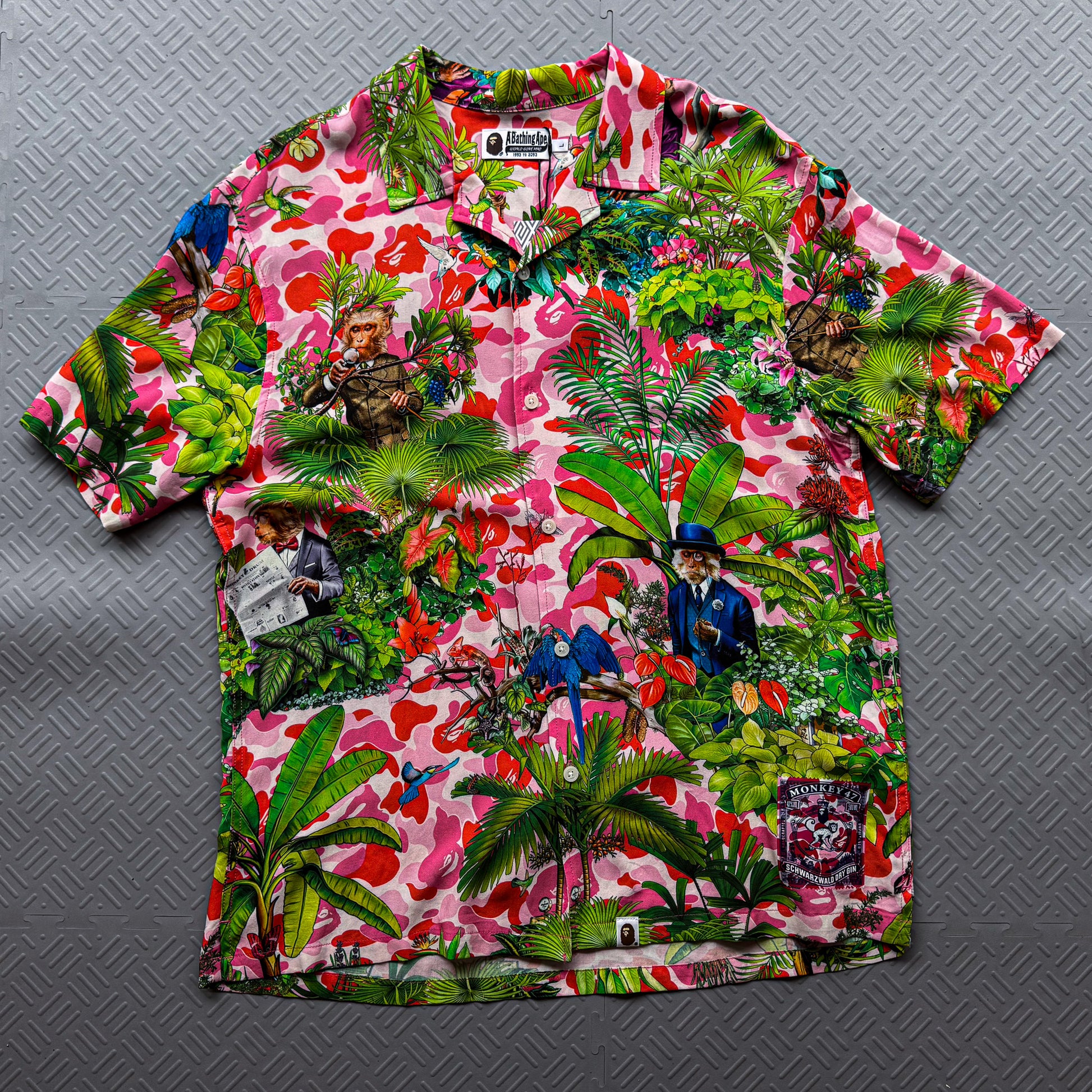 Bape x Monkey 47 Button Up Shirt Pink (L)
