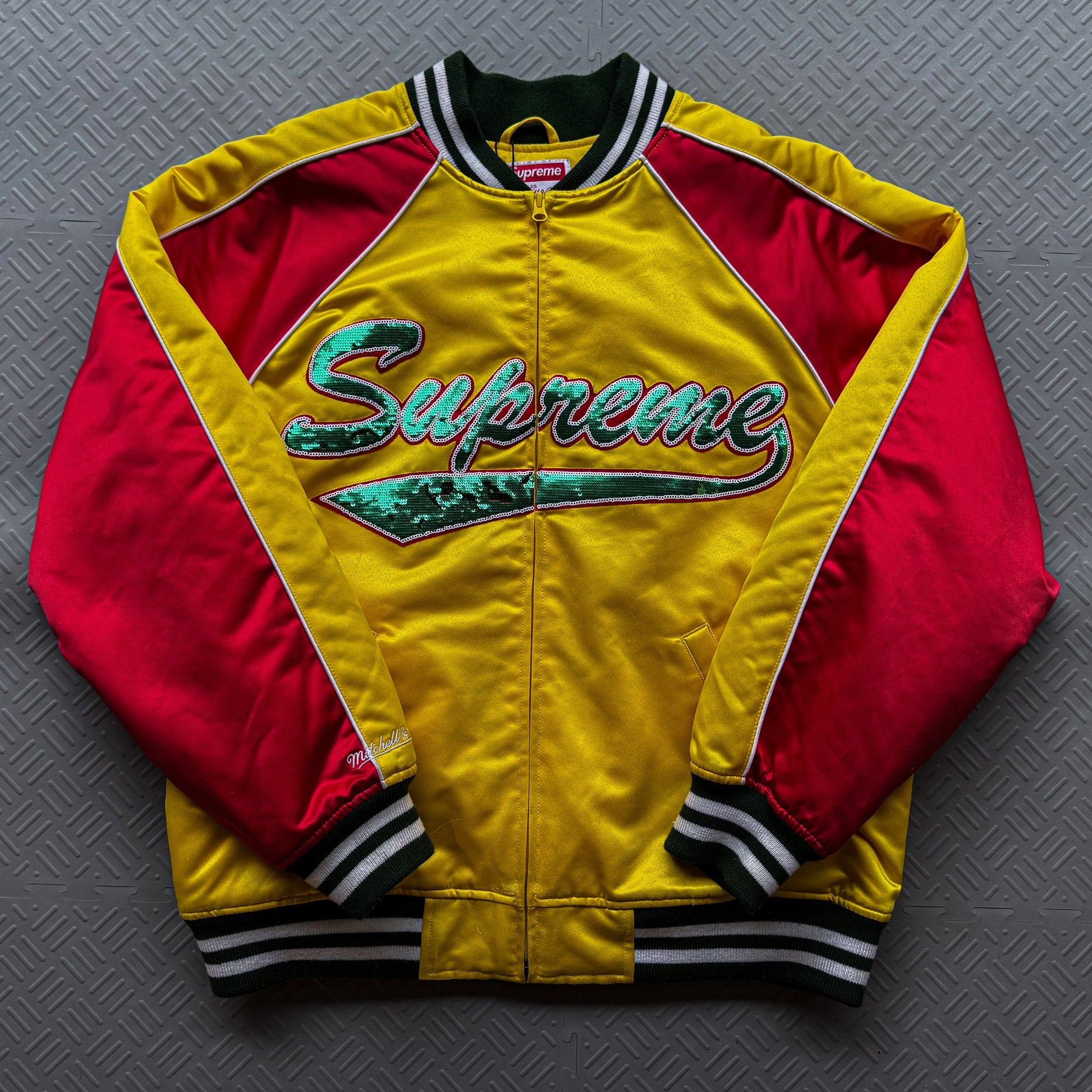 FW21 Supreme x Mitchell Ness Sequin Varsity Jacket (M)
