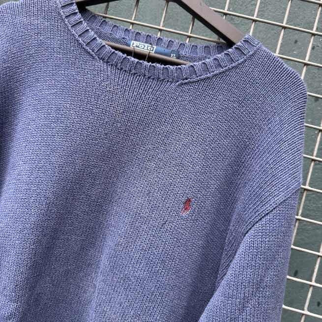 Vintage 90's Polo by Ralph Lauren Knit Sweatshirt Blue (XL)