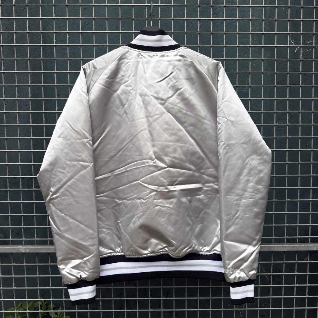 Patta x Mitchell Ness Classic Satin Bomber Silver Jacket (M)