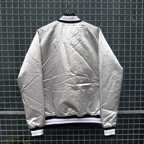 Patta x Mitchell Ness Classic Satin Bomber Silver Jacket (M)