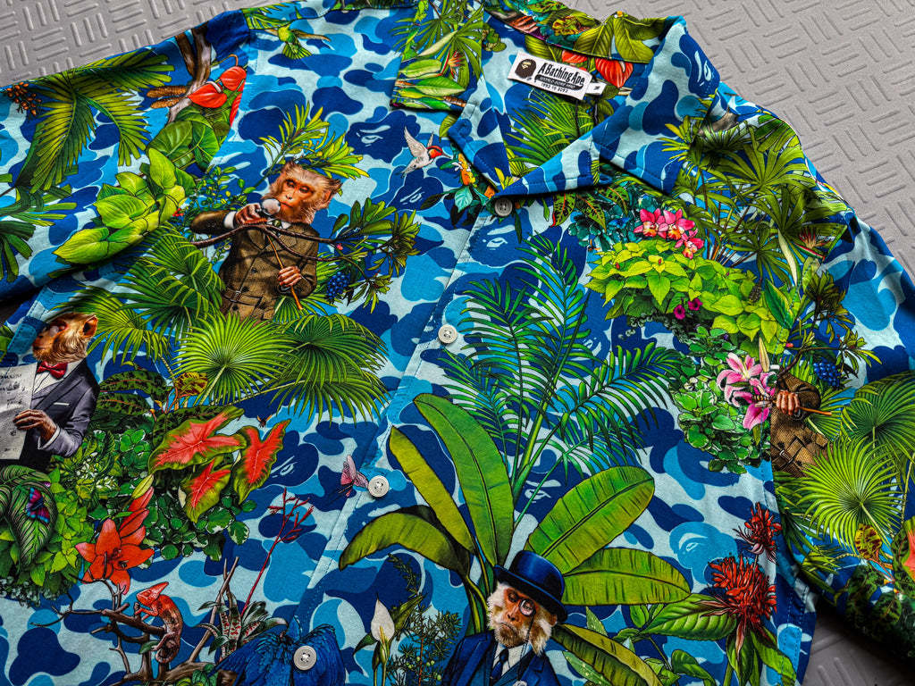 Bape x Monkey 47 Button Up Shirt Blue (L)