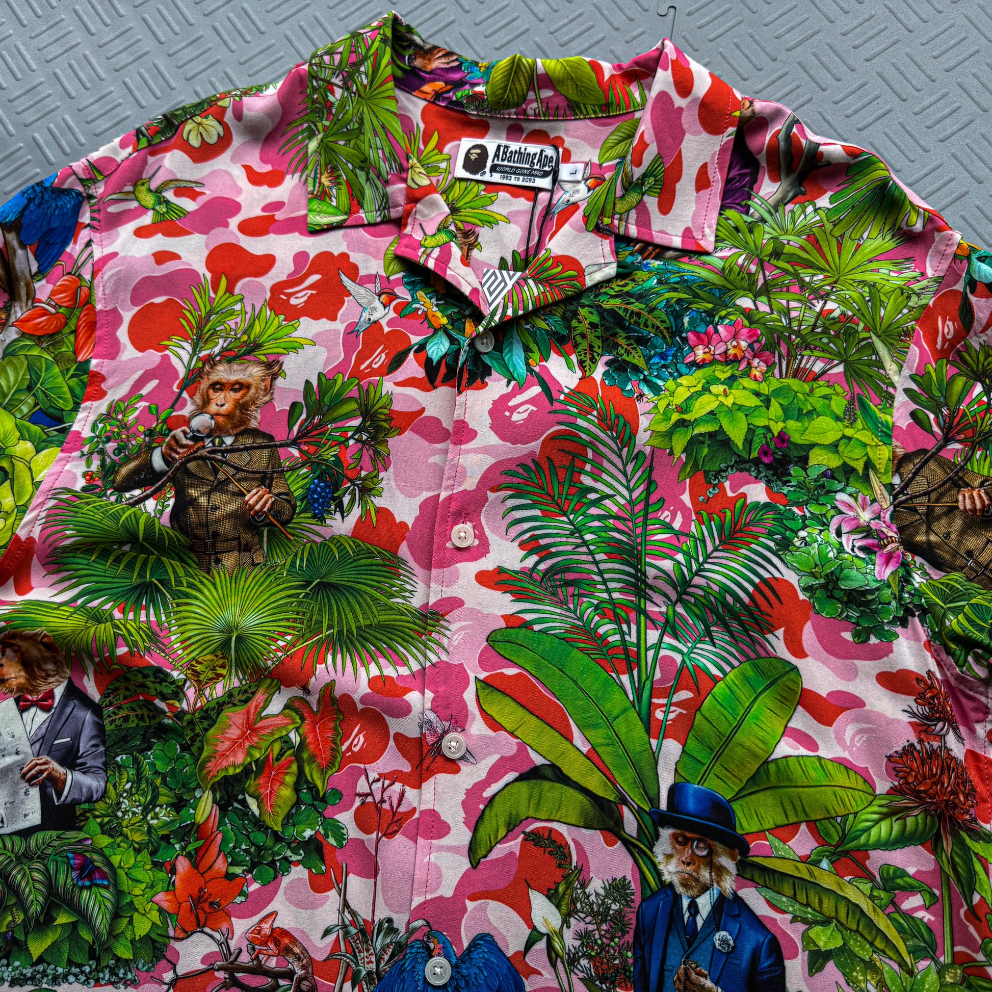 Bape x Monkey 47 Button Up Shirt Pink (L)