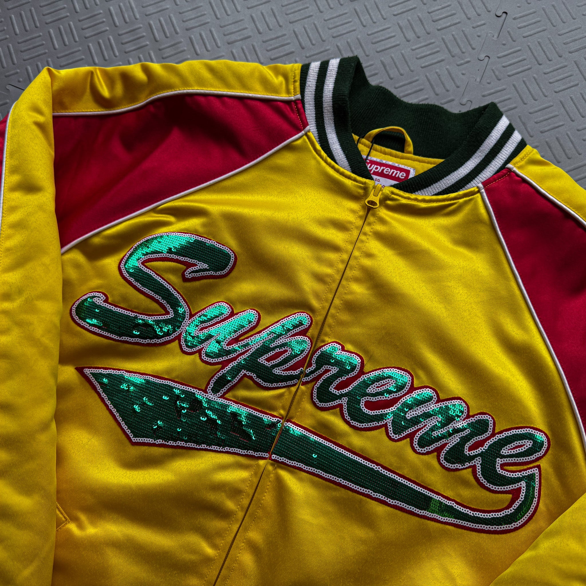 FW21 Supreme x Mitchell Ness Sequin Varsity Jacket (M)